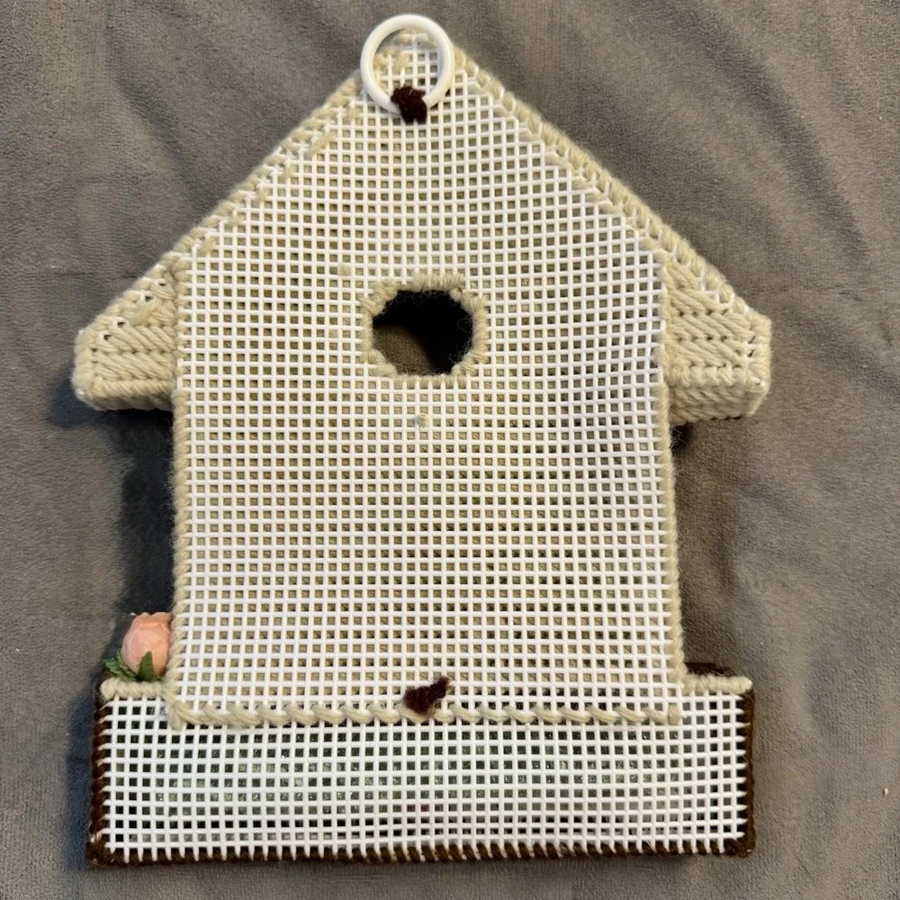 Vintage Plastic Canvas Birdhouse Wall Hanging 9.5